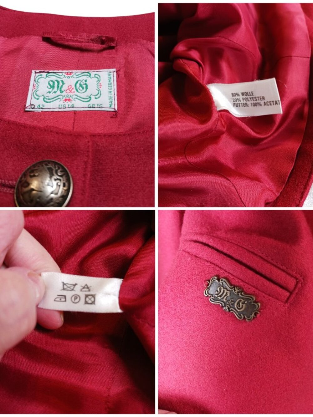 M&G Vintage 80s West German Red Wool Trachten Jacket - Rare Forest Charms - Picture 13 of 15